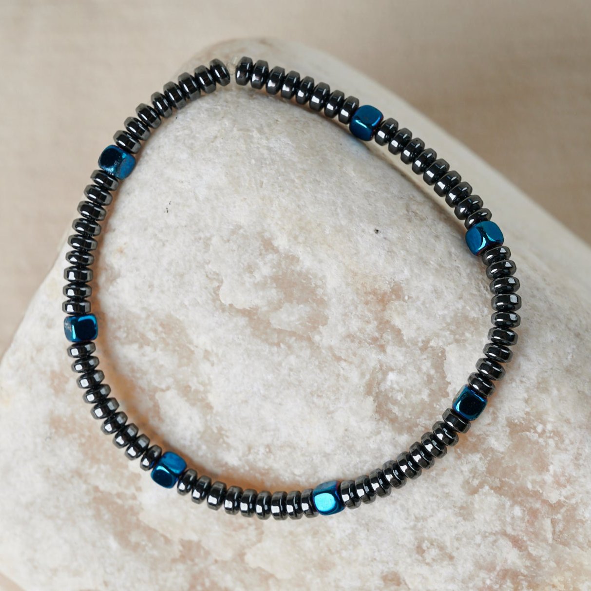 Charcoal and Blue Hematite Beaded Bracelet