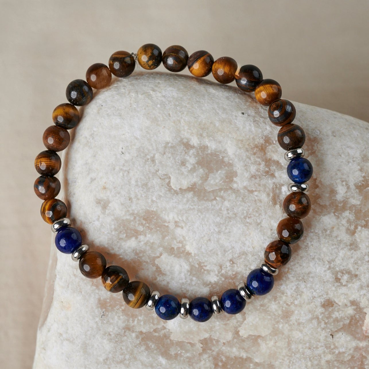 Brown Tiger Eye and Blue Lapis Beads Bracelet