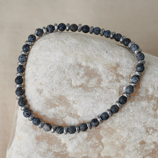 Gray Agate and Gray Hematite Beaded Bracelet