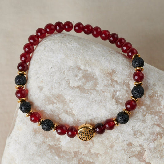 Red Horn and Black Lava Beads Bracelet