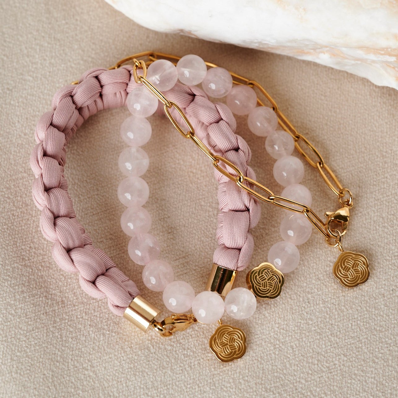 Rose Quartz Strand Bracelet | Majaca Signature Gold