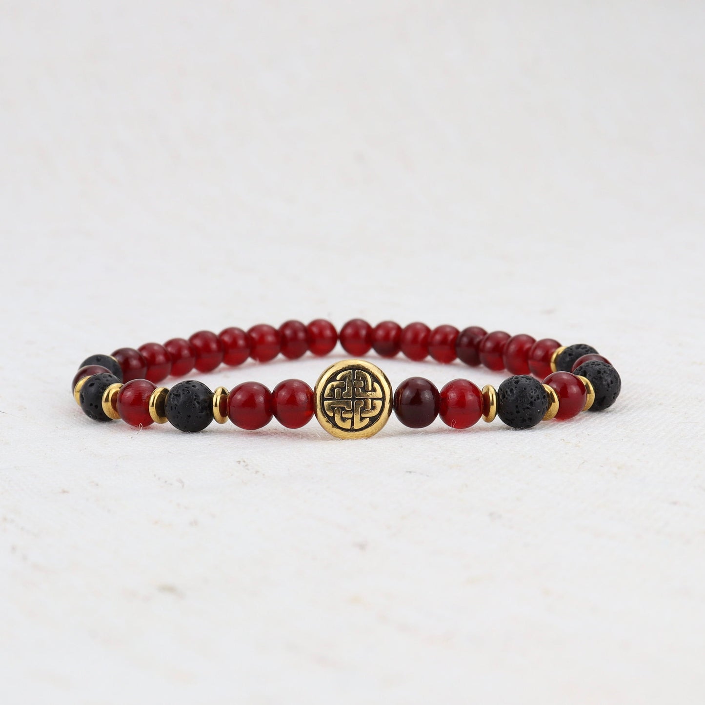 Red Horn and Black Lava Beads Bracelet