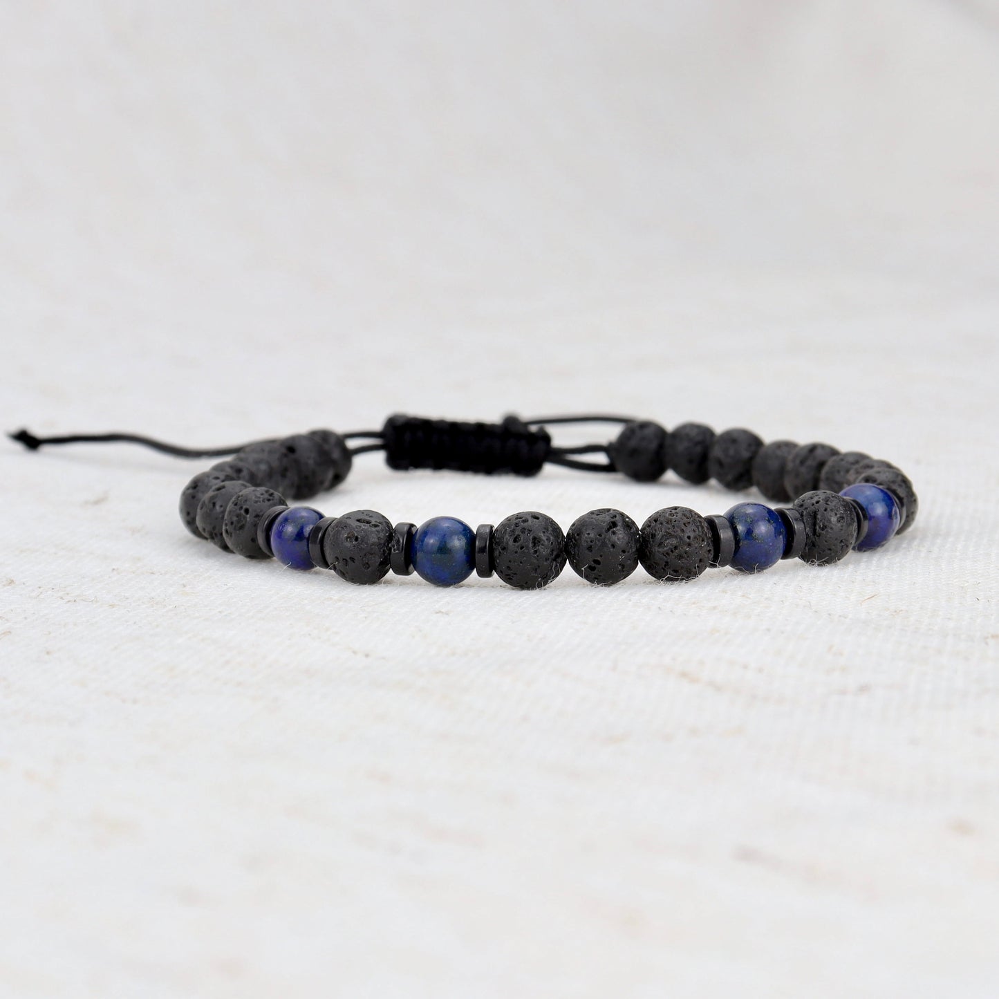 Black Lava and Blue Lapis Beaded Bracelet