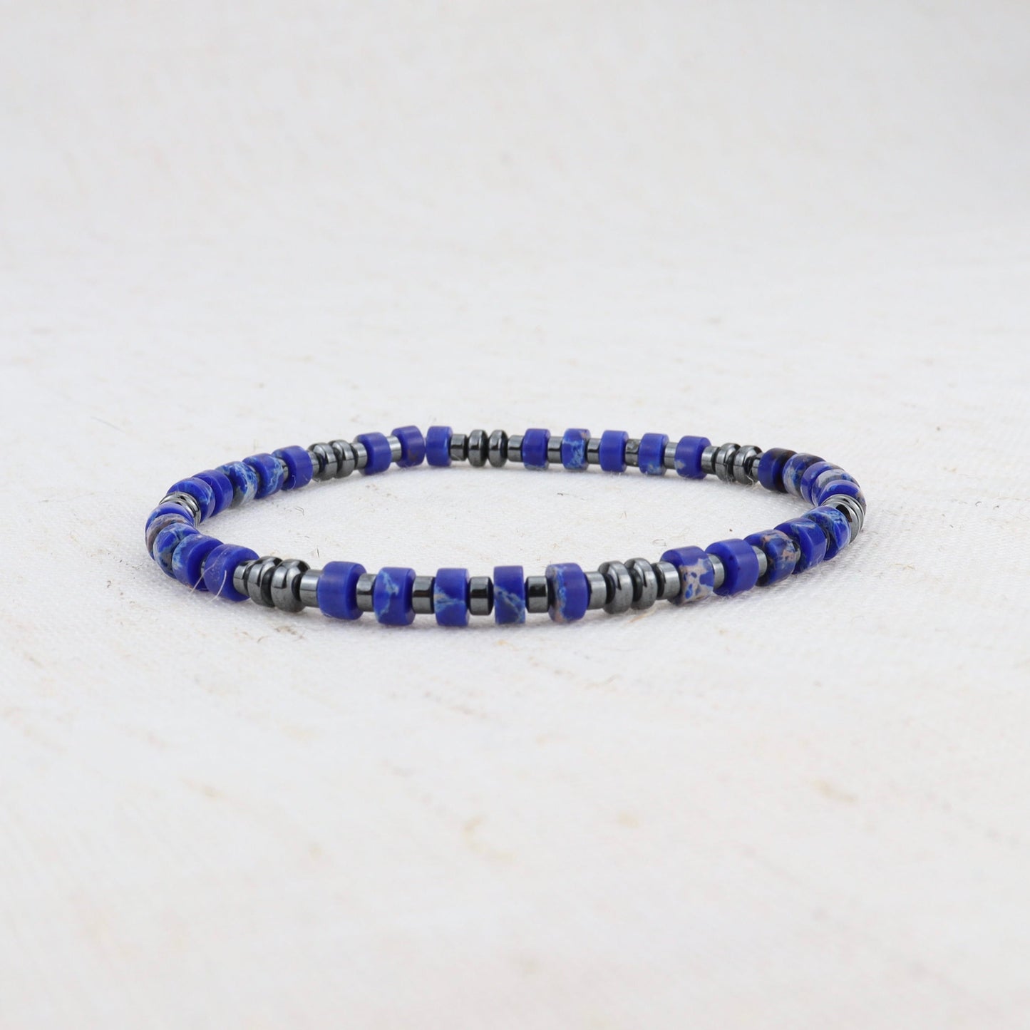 Blue Lapis and Charcoal Hematite Beaded Bracelet