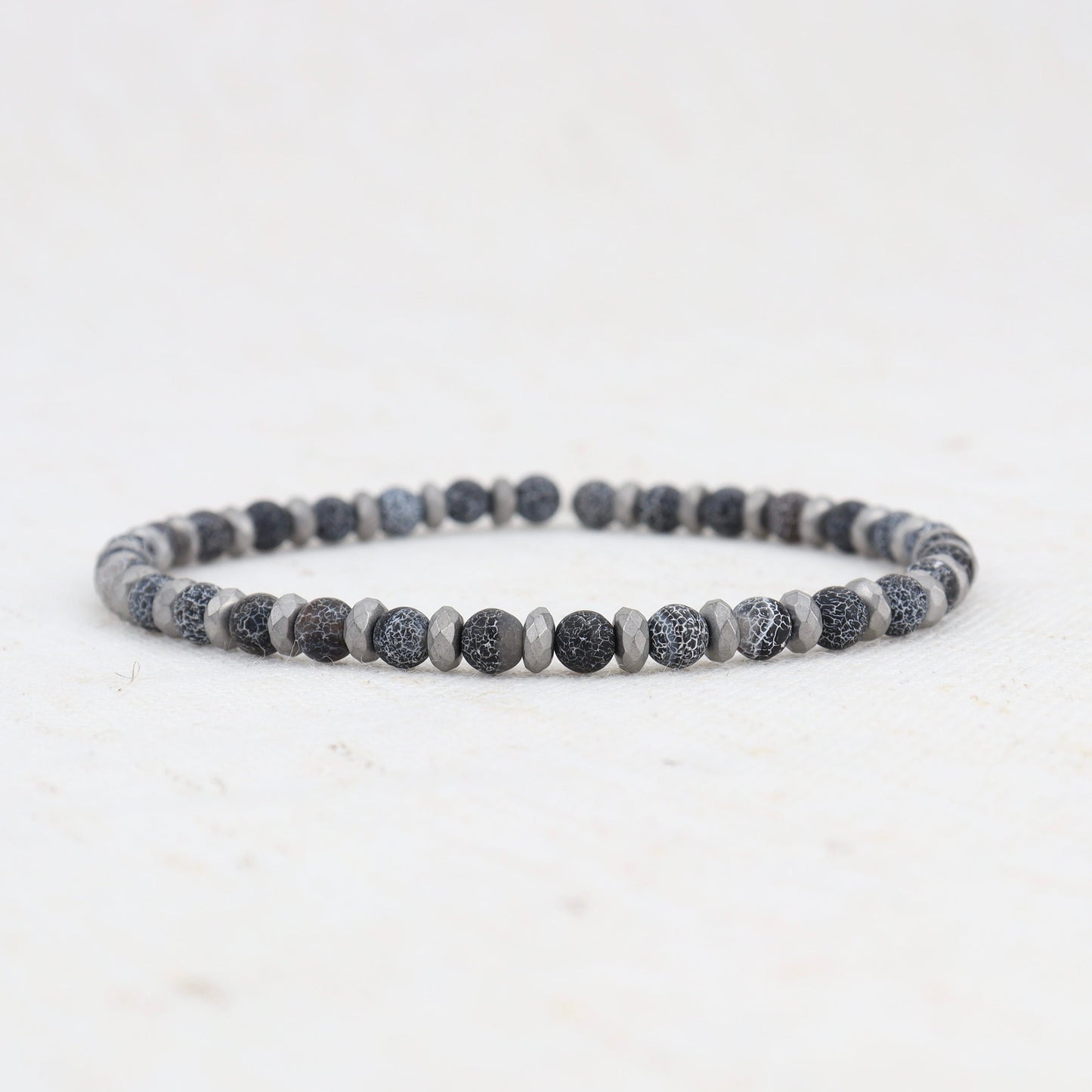 Gray Agate and Gray Hematite Beaded Bracelet