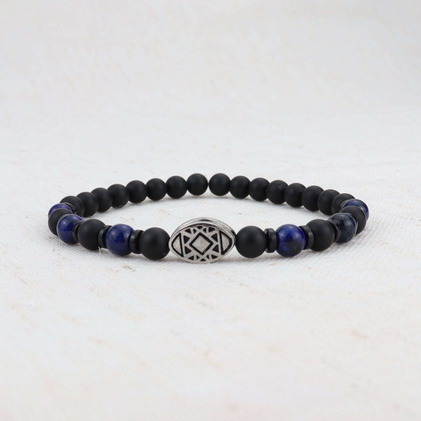 Black Onix and Blue Lapis Beaded Bracelet