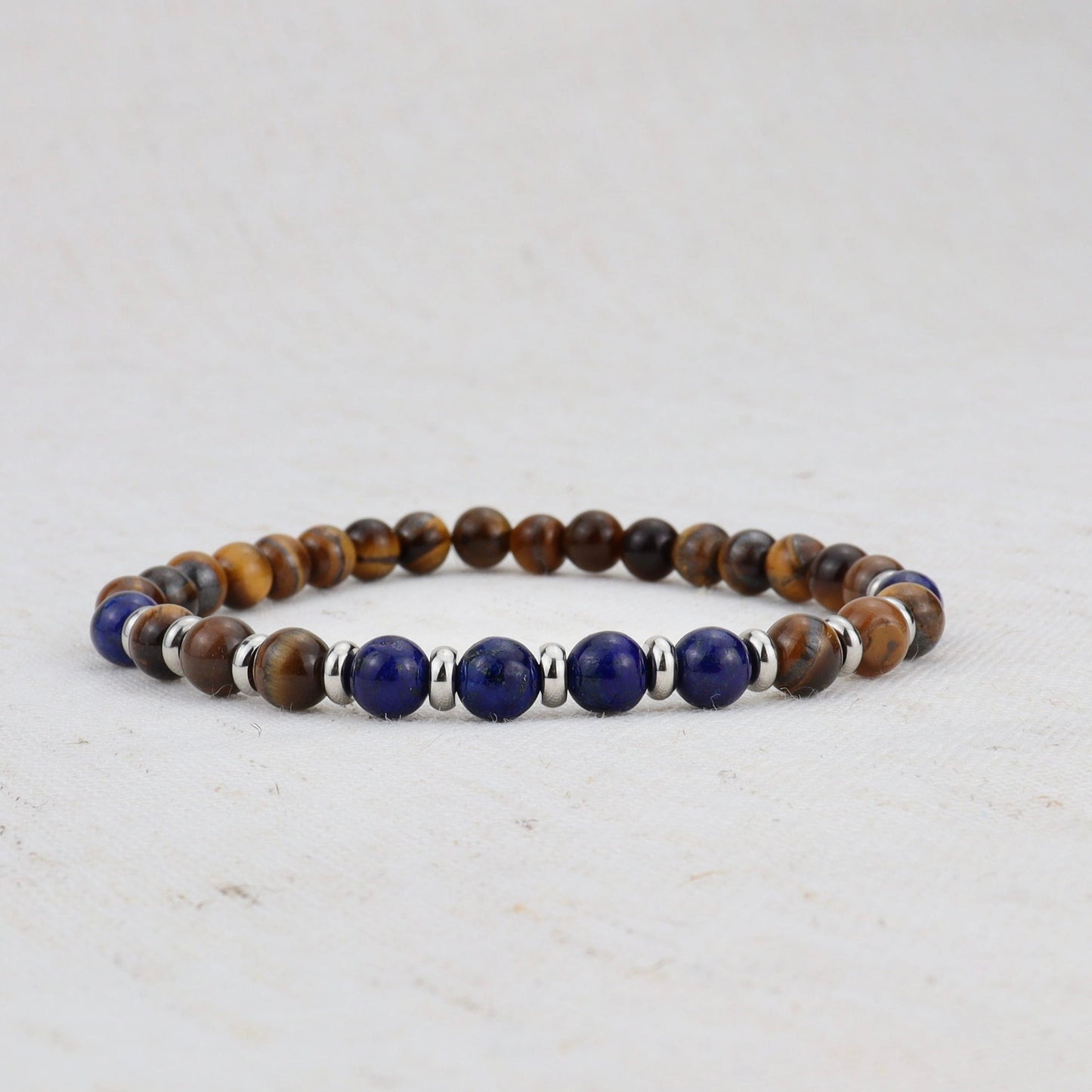 Brown Tiger Eye and Blue Lapis Beads Bracelet