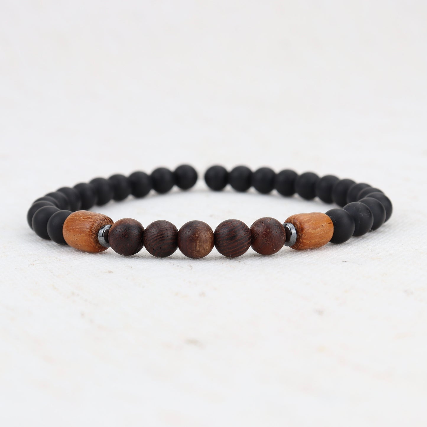 Black Onix and Wooden Beaded Bracelet