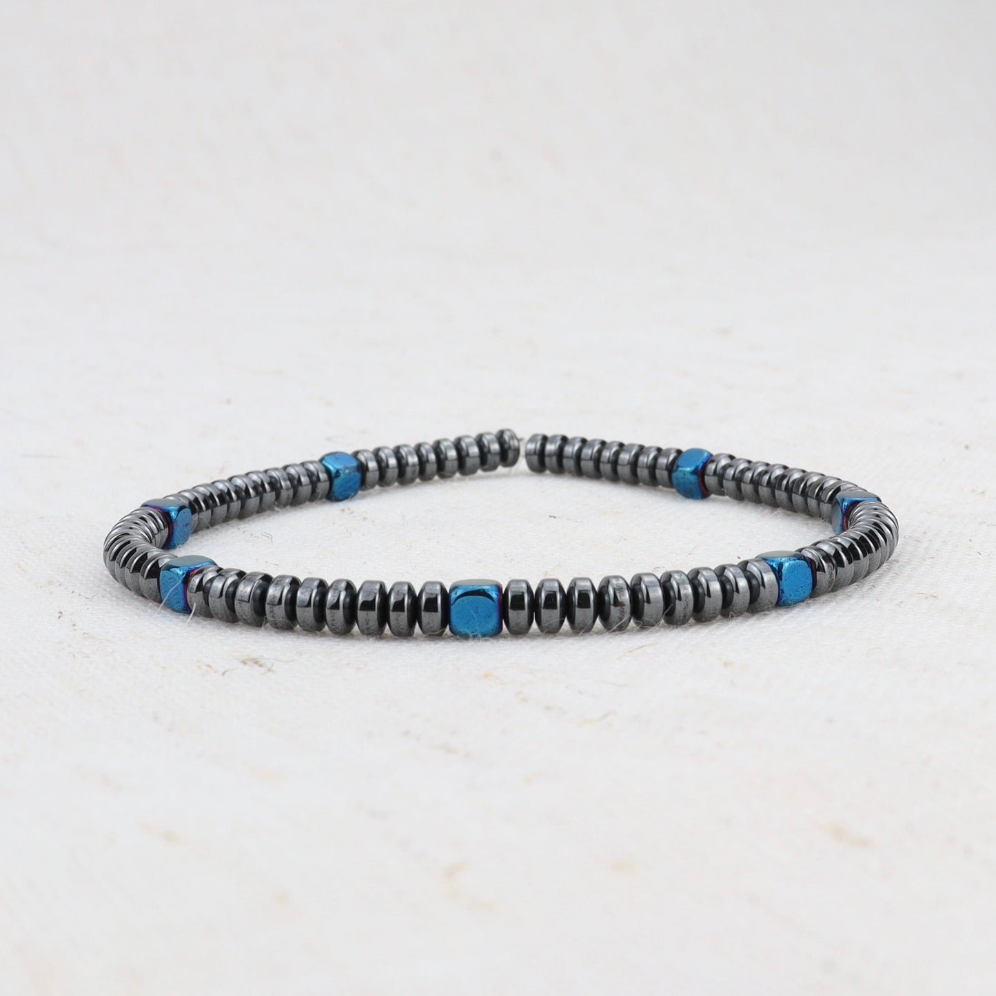 Charcoal and Blue Hematite Beaded Bracelet