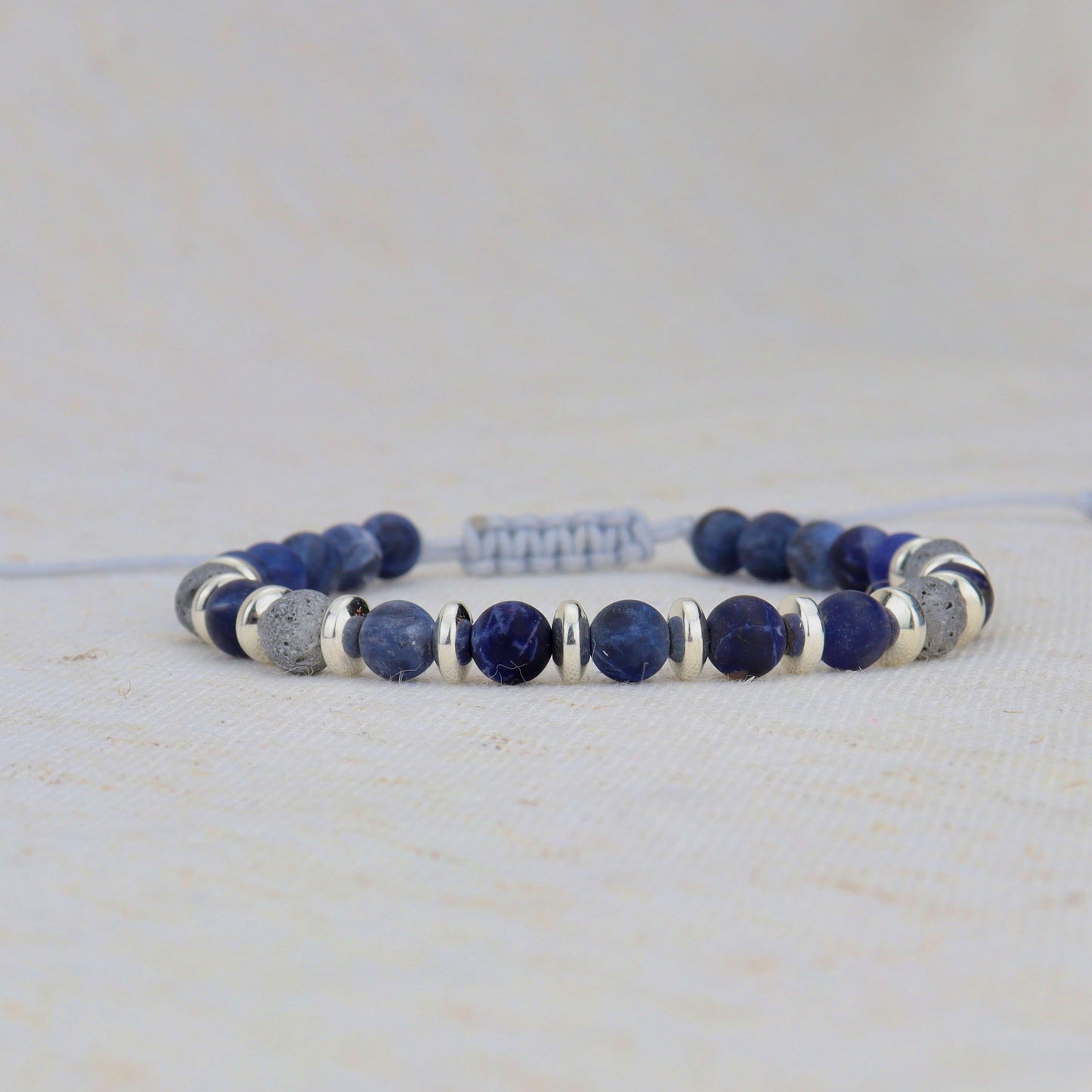 Blue Sodalite and Gray Lava with Hematite Beaded Bracelet